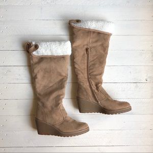 Cozy winter suede wedge boots